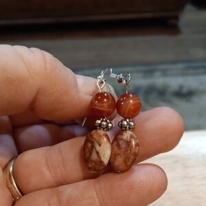 2/$10 Handmade Rust and Silver Beaded Earrings